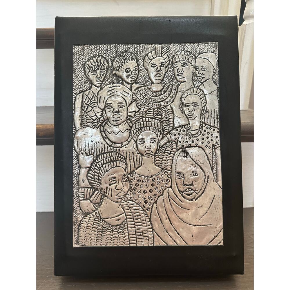 Metal lather box artwork art textured embossed  Yoruba metal relief Nigeria